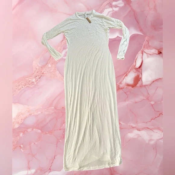 NWT SKIMS soft lounge crew neck long dress 4X in marble white - Picture 5 of 8